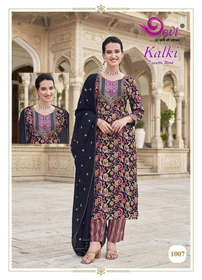 Kalki Vol 1 By Devi Embroidery Rayon Printed Kurti With Bottom Dupatta Wholesale Shop in Surat